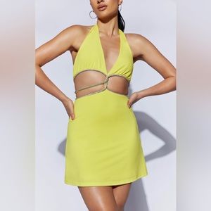 Meshki yellow halter mini dress